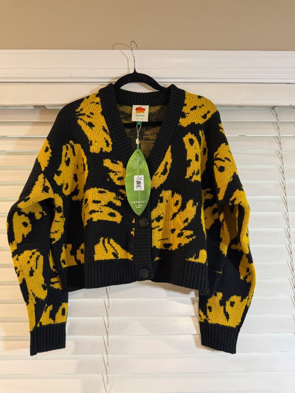 FARM Rio Bossa Banana Black Knit Cardigan Size S NWT